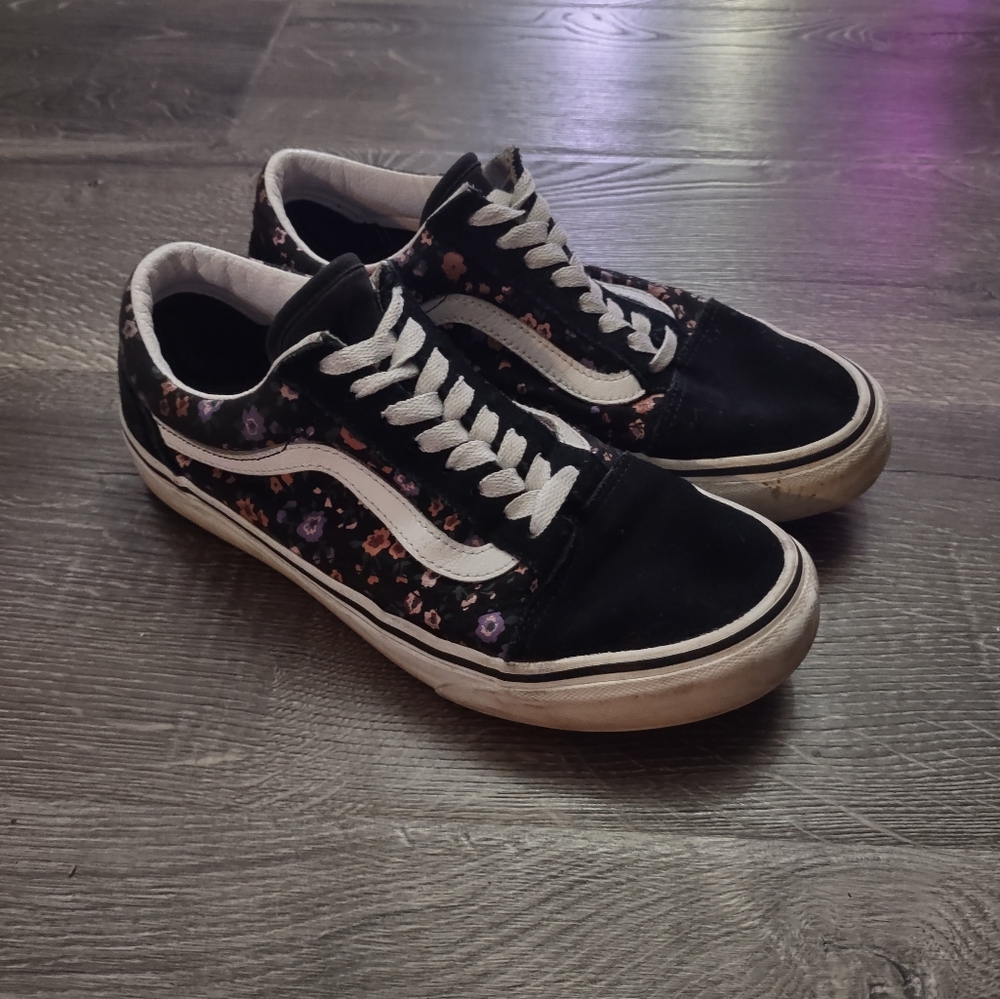 Vans Old Skool Whimsy Floral Skate Shoe Black Floral EUC W8 M6.5